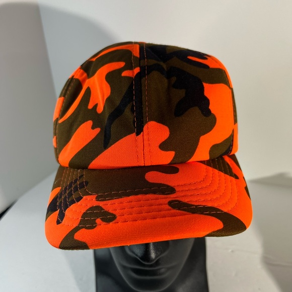 Vintage Duck Bay Duckbay Camouflage Hat Treebark Orange Camo Zipback 1980s - Picture 1 of 7